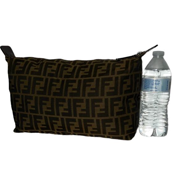 Fendi FF Zucca Print Cosmetic Pouch Clutch Bag Leather Accents - Picture 1 of 16